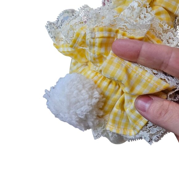 Vintage Kitschy Creepy Easter Bunny Rabbit Sock Doll Wearing Ruffle Yellow Dress - Picture 7 of 9
